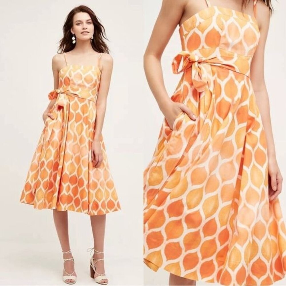 NWT Maeve Anthropologie Freya Poplin Dress Orange Geometric Women's 4